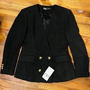 Zara Tailored Tweed Double Breasted Blazer